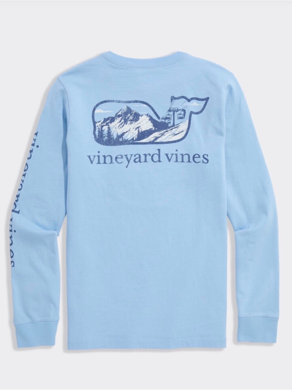 Vineyard Vines Boys Mountain Whale Long Sleeve Pocket T-Shirt Blue Size M 12-14